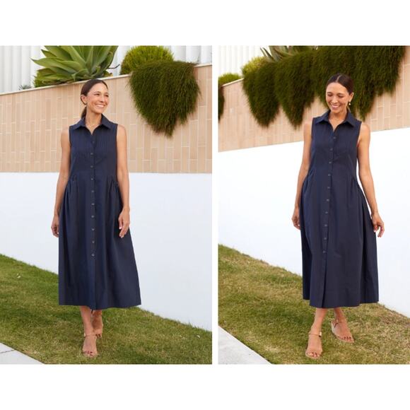 MAYE Corinne Shirt Dress Midi Button-Down in French Navy S NWOT - Picture 2 of 12